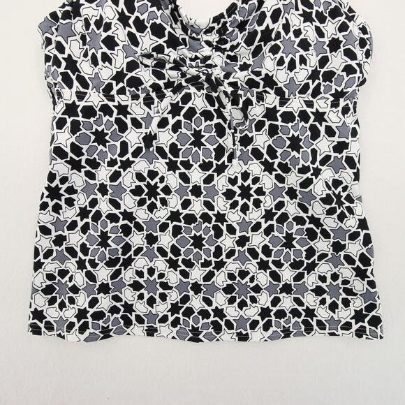 Lands End Tankini Top Black White Geometric Print Ruched Bow Tie V Neck Size 2 - Picture 3 of 9